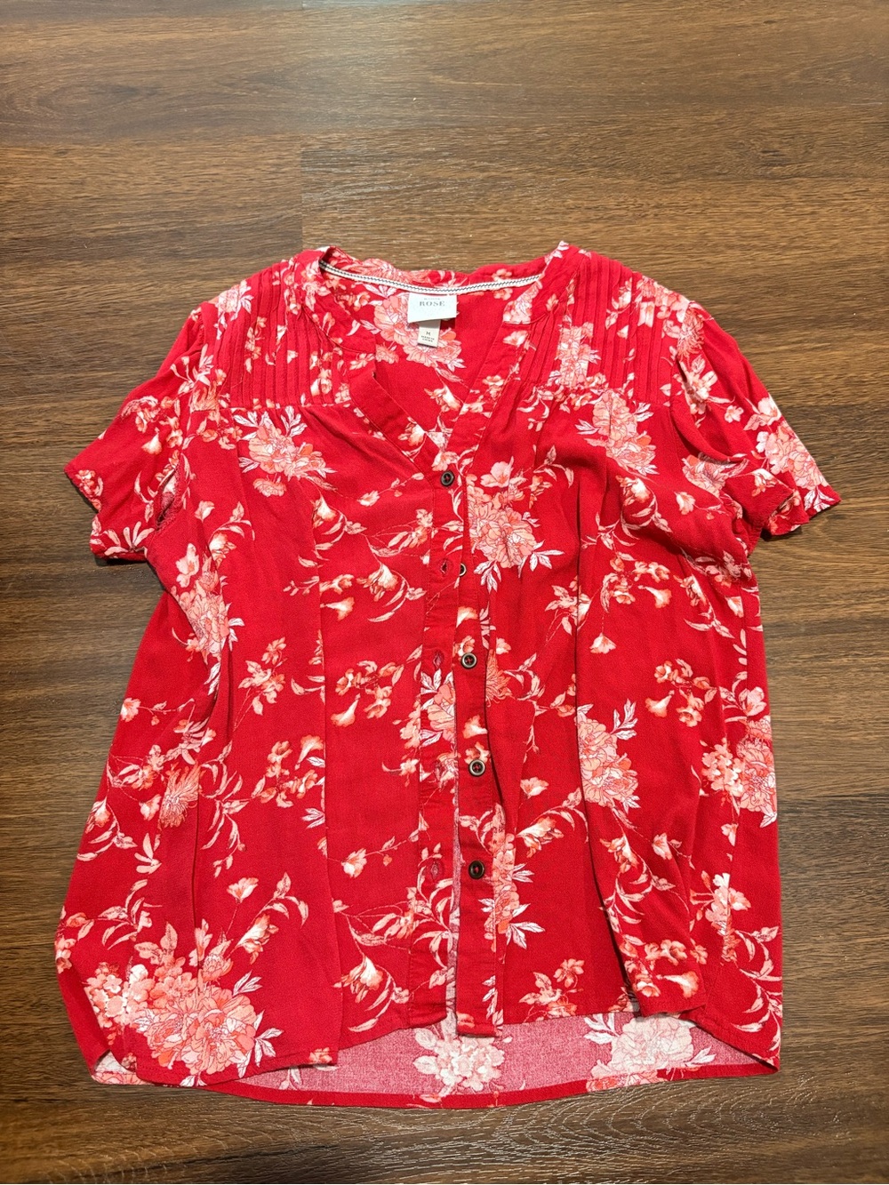 Knox Rose Red Floral Button-Down Short Sleeve Top